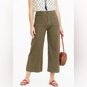 J Crew Point Sur Wide-Leg Cropped Pants, Army Green, Size 26